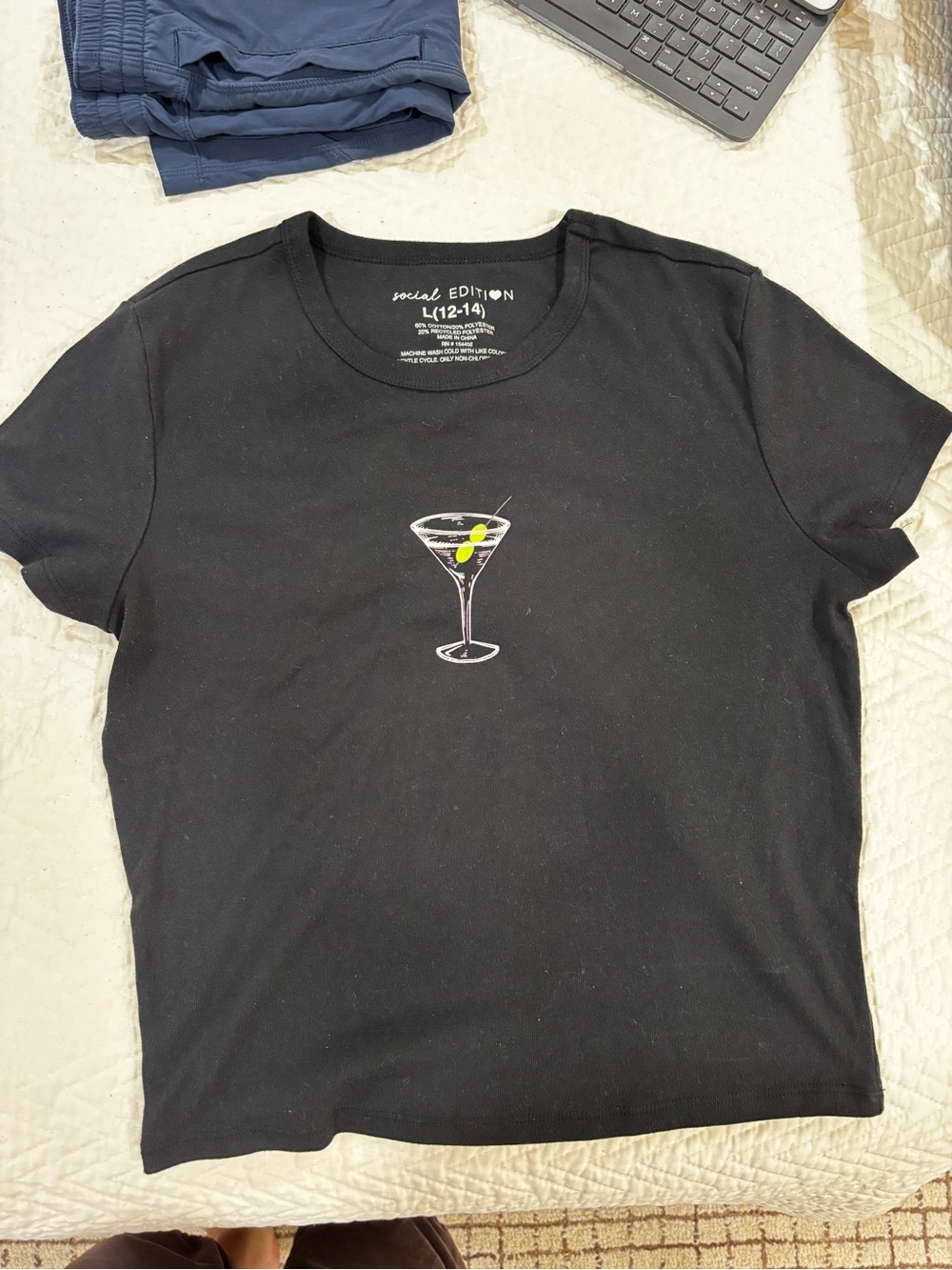 Social Edition Black Graphic Tee with Martini Print